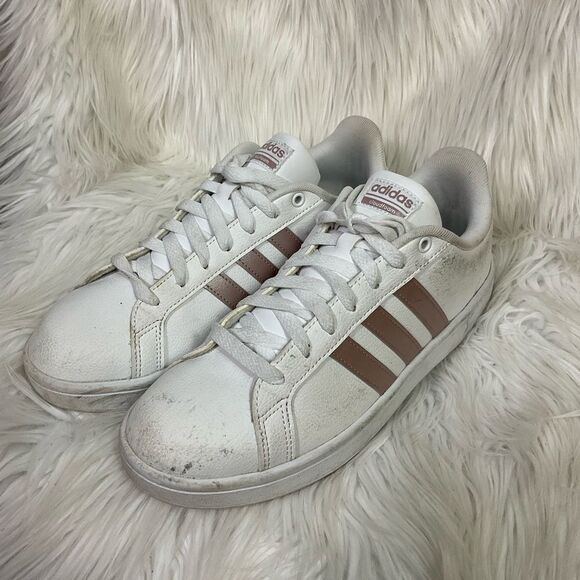 Adidas Cloudfoam Advantage Stripe White Lace-Up Sneakers 9.5 - Picture 2 of 10